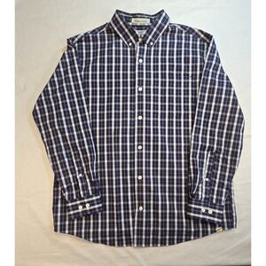 Duluth Trading Co Wrinklefighter Men's Navy Blue Plaid Longsleeve ButtonUp Shirt